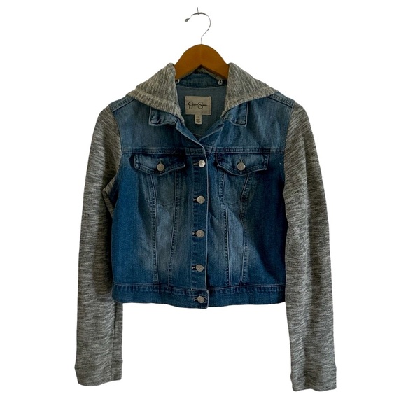 Jessica Simpson Hooded Jean Jacket sz Large - Picture 1 of 10